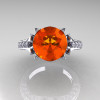 Classic French 14K White Gold 3.0 Carat Orange Sapphire Diamond Solitaire Wedding Ring R401-14KWGDOS-4