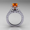 Classic French 14K White Gold 3.0 Carat Orange Sapphire Diamond Solitaire Wedding Ring R401-14KWGDOS-2