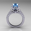 18K White Gold 3.0 Carat Blue Topaz Diamond Solitaire Wedding Ring R401-18KWGDBT-2