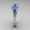 18K White Gold 3.0 Carat Blue Topaz Diamond Solitaire Wedding Ring R401-18KWGDBT-3