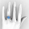 18K White Gold 3.0 Carat Blue Topaz Diamond Solitaire Wedding Ring R401-18KWGDBT-5