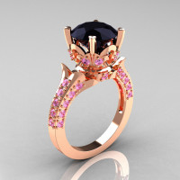 Exclusive 14K Rose Gold 3.0 Carat Black Diamond Light Pink Sapphire Diamond Solitaire Blazer Ring R401-14KRGLPSD-1