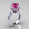 Modern Antique 14K White Gold 3.0 Carat Pink Sapphire Diamond Solitaire Wedding Ring R214-14KWGDPS-2