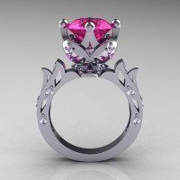 Modern Antique 14K White Gold 3.0 Carat Pink Sapphire Diamond Solitaire Wedding Ring R214-14KWGDPS-1