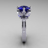 Modern Antique 14K White Gold 3.0 Carat Blue Sapphire Diamond Solitaire Wedding Ring R214-14KWGDBS-3