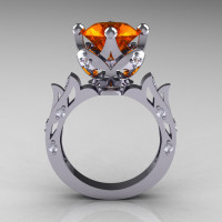 Modern Antique 10K White Gold 3.0 Carat Orange Sapphire Diamond Solitaire Wedding Ring R214-10KWGDOS-1