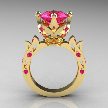 Modern Antique 14K Yellow Gold 3.0 Carat Pink Sapphire Solitaire Wedding Ring R214-14KYGPS-1