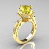 Modern Antique 14K Yellow Gold 3.0 Carat Yellow Topaz Diamond Solitaire Wedding Ring R214-14KYGDYT-2