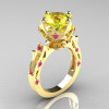 Modern Antique 14K Yellow Gold 3.0 Carat Yellow Pink Sapphire Solitaire Wedding Ring R214-14KYGYPS-2