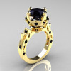 Modern Antique 14K Yellow Gold 3.0 Carat Black Diamond Solitaire Wedding Ring R214-14KYGBD-2