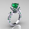 Modern Antique 10K White Gold 3.0 Carat Emerald Solitaire Wedding Ring R214-10KWGEM-2