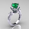 Modern Antique 14K White Gold 3.0 Carat Emerald Diamond Solitaire Wedding Ring R214-14KWGDEM-2