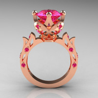 Modern Antique 14K Rose Gold 3.0 Carat Pink Sapphire Solitaire Wedding Ring R214-14KRGPS-1