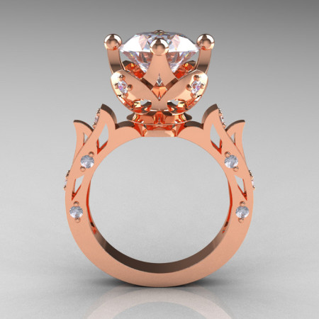 Modern Antique 14K Rose Gold 3.0 Carat Simulation Diamond Solitaire Wedding Ring R214-14KRGSD-1