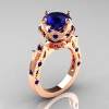 Modern Antique 10K Rose Gold 3.0 Carat Blue Sapphire Solitaire Wedding Ring R214-10KRGBS-2