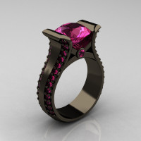 Modern 14K Black Gold 3.0 Carat Pink Sapphire Bridal Ring R196-14KBGPS-1
