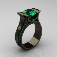 Modern 14K Black Gold 3.0 Carat Emerald Bridal Ring R196-14KBGE-1