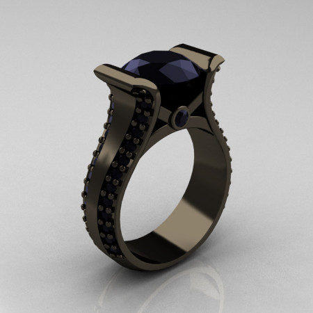 Modern 14K Black Gold 3.0 Carat Black Diamond Bridal Ring R196-14KBGBD-1