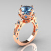 Modern Antique 14K Rose Gold 3.0 Carat Aquamarine Solitaire Wedding Ring R214-14KRGAQ-2