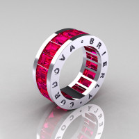 Mens Modern 10K White Gold Ruby Channel Cluster Infinity Wedding Band R174-10WGSDR-1