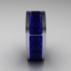 Mens Modern 10K White Gold Blue Sapphire Channel Cluster Infinity Wedding Band R174-10WGBS-2