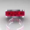 Mens Modern 10K White Gold Ruby Channel Cluster Infinity Wedding Band R174-10WGSDR-3