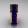 Mens Modern 10K Rose Gold Blue Sapphire Channel Cluster Infinity Wedding Band R174-10RGBS-2