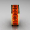 Mens Modern 14K Yellow Gold Orange Sapphire Channel Cluster Infinity Wedding Band R174-14YGOS-2