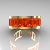 Mens Modern 14K Yellow Gold Orange Sapphire Channel Cluster Infinity Wedding Band R174-14YGOS-3