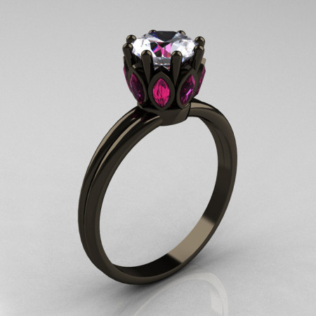 Classic 14K Black Gold Marquise Pink Sapphire 1.0 Carat White Sapphire Solitaire Ring R90-14KBGPSWS-1