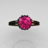 Classic 14K Black Gold Marquise 1.0 Carat Round Pink Sapphire Solitaire Ring R90-14KBGPS-4
