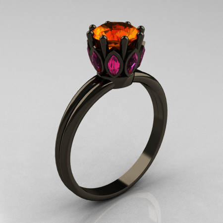 Classic 14K Black Gold Marquise Pink Sapphire 1.0 Carat Orange Sapphire Solitaire Ring R90-14KBGPSOS-1