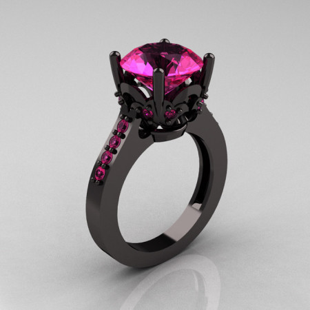 Classic 14K Black Gold 3.0 Carat Pink Sapphire Solitaire Wedding Ring R301-14BGPS-1