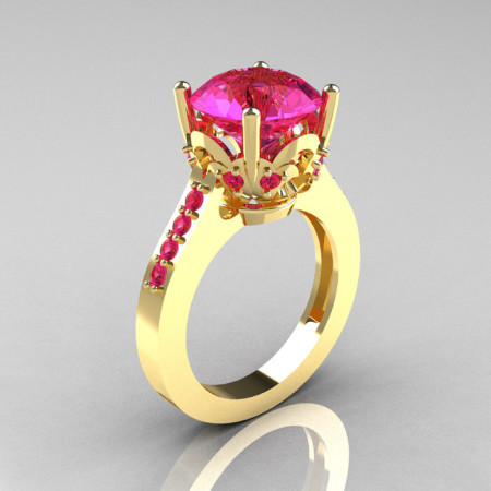 Classic 14K Yellow Gold 3.0 Carat Pink Sapphire Solitaire Wedding Ring R301-14KYGDPS-1