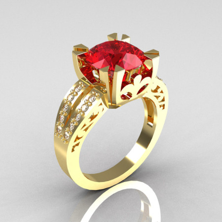 Modern Vintage 14K Yellow Gold 3.0 Carat Ruby Diamond Solitaire Ring R102-14KYGDR-1