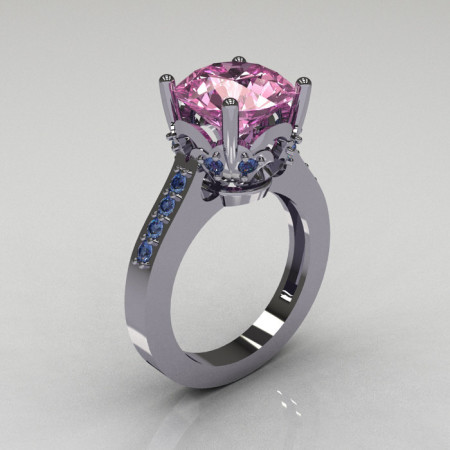 Classic 14K White Gold 3.5 Carat Light Pink Sapphire Topaz Solitaire Wedding Ring R301-14KWGLPSBT-1
