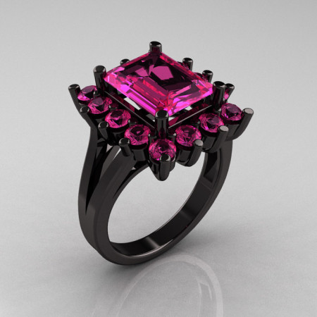 Modern Victorian 14K Black Gold 4.0 Carat Pink Sapphire Engagement Ring R217-14KBGPS-1
