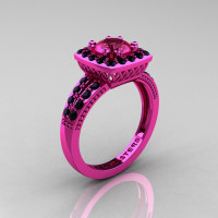 Classic 14K Pink Gold 1.0 Carat Pink Sapphire Black Diamond Solitaire Engagement Ring R220-14KPGBDPS-1