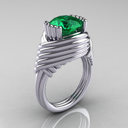 Modern Antique 14K White Gold 3.0 Carat Emerald Wedding Ring R211-14KWGEM-1