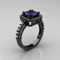 Modern Art-Deco 14K Black Gold 2.0 Carat Princess Alexandrite Diamond Solitaire Wedding Ring R223-14KBGDAL-1