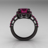 Modern Art-Deco 14K Black Gold 2.0 Carat Princess Pink Sapphire Solitaire Wedding Ring R223-14KBGPS-2
