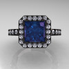 Modern Art-Deco 14K Black Gold 2.0 Carat Princess Alexandrite Diamond Solitaire Wedding Ring R223-14KBGDAL-3