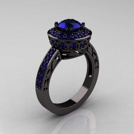 14K Black Gold 1.0 Carat Blue Sapphire Wedding Ring Engagement Ring R199-14KBGBS-1