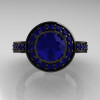 14K Black Gold 1.0 Carat Blue Sapphire Wedding Ring Engagement Ring R199-14KBGBS-4