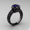 Classic 14K Black Gold 2.0 Carat Heart Blue Sapphire Bridal Ring R314-14KRGBS-2