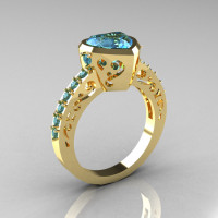Classic 14K Yellow Gold 2.0 Carat Heart Blue Topaz Bridal Ring R314-14KYGBT-1
