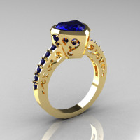 Classic 14K Yellow Gold 2.0 Carat Heart Blue Sapphire Bridal Ring R314-14KYGBS-1