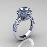 10K White Gold 1.0 Carat Aquamarine Wedding Ring Engagement Ring R199-10KWGAQ-1