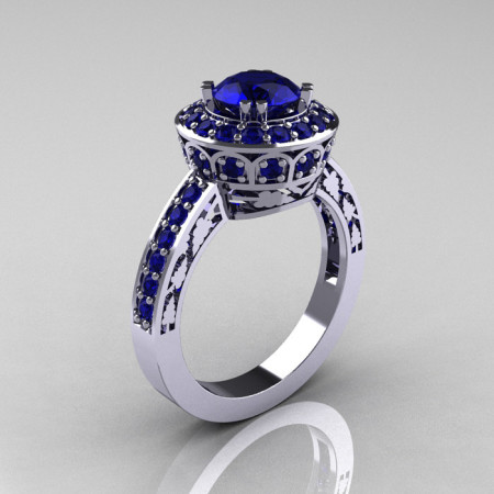 Classic 10K White Gold 1.0 Carat Blue Sapphire Wedding Ring Engagement Ring R199-10KWGBS-1