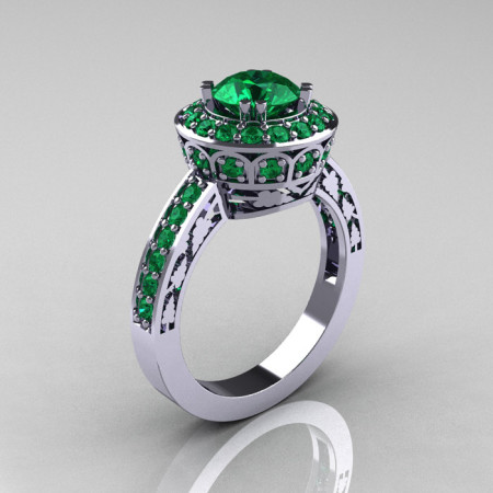 Classic 10K White Gold 1.0 Carat Emerald Wedding Ring Engagement Ring R199-10KWGEM-1